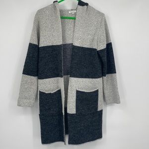 Baciano Grey and Black Knit Long Hooded Cardigan